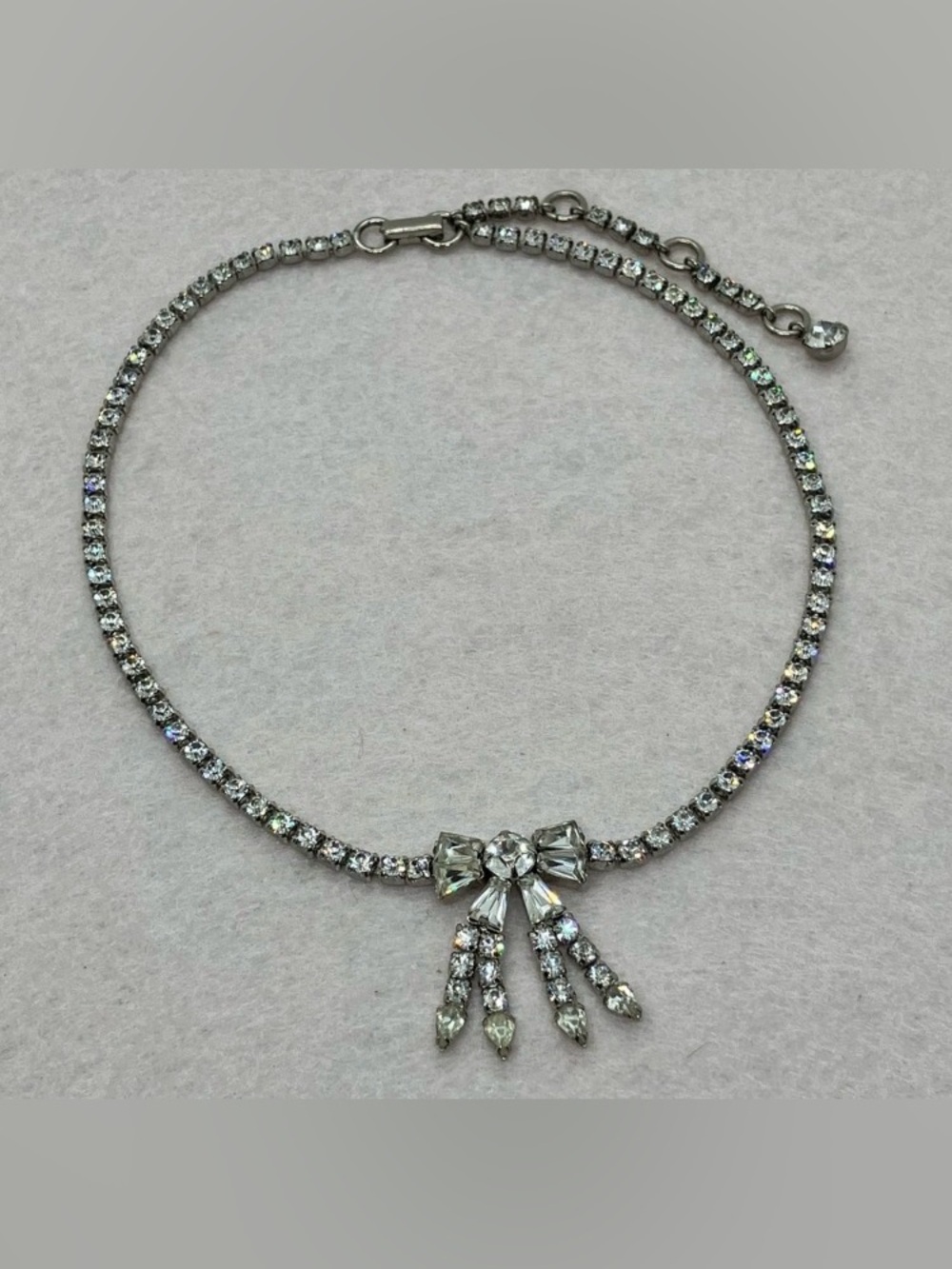 Vintage Sherman Clear Crystal Bow Necklace | Signed | Statement Piece